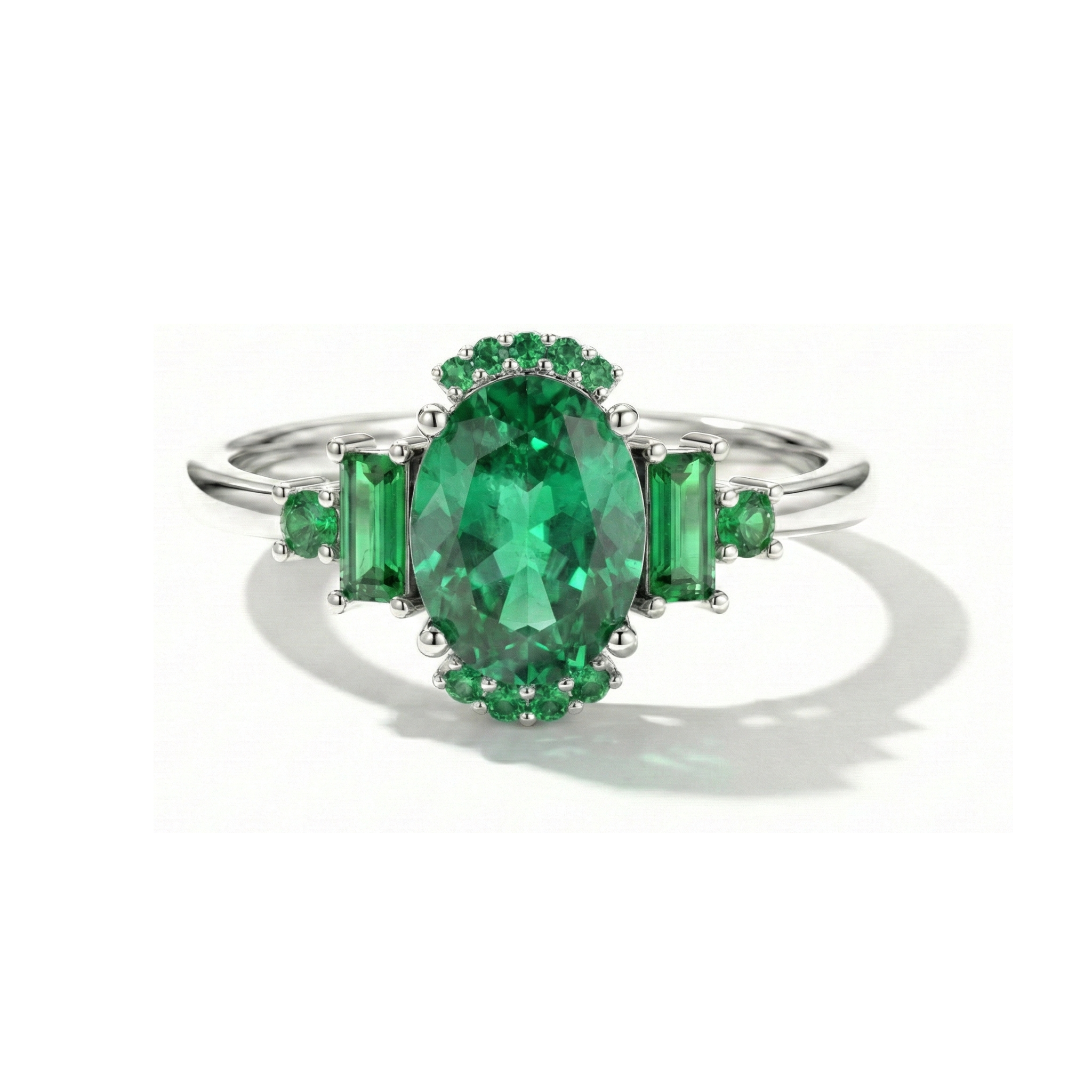 Emerald engagement ring in 925 sterling silver with rose gold filled and yellow gold filled accents