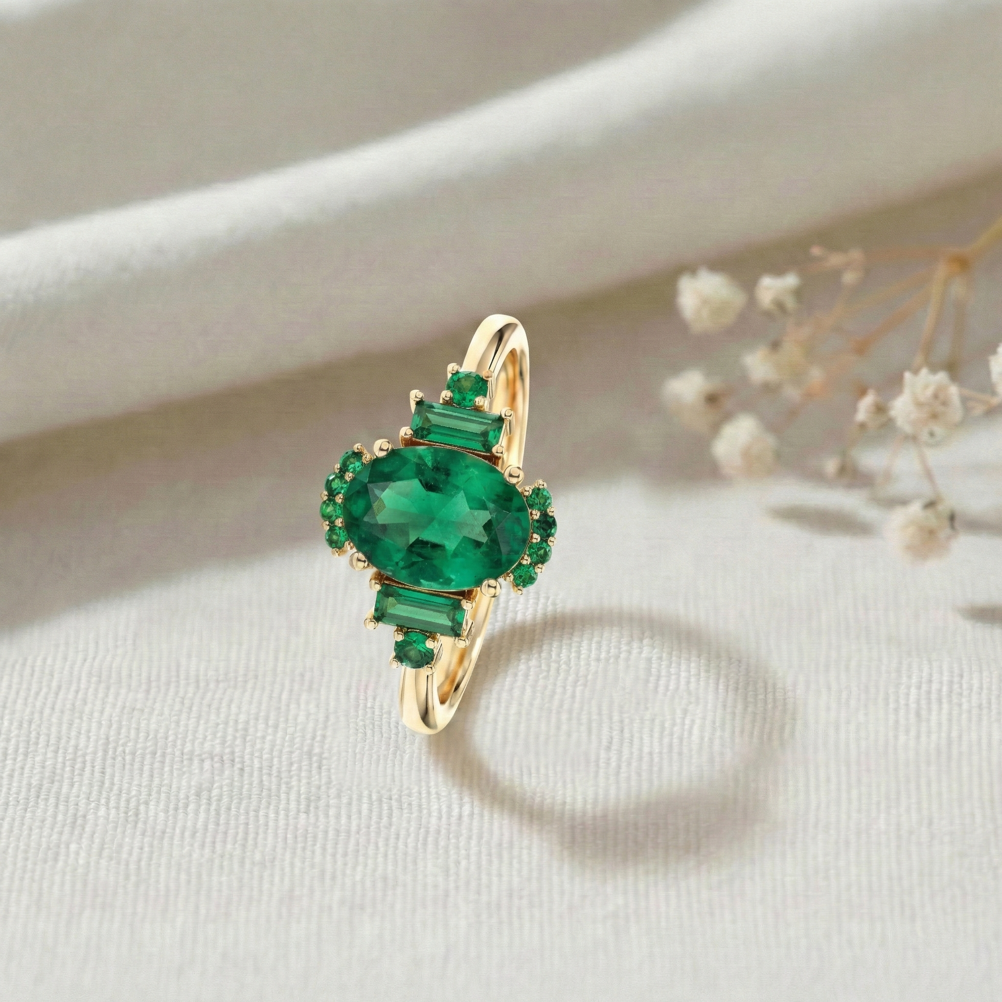 Unique emerald promise ring crafted in 925 sterling silver for her
