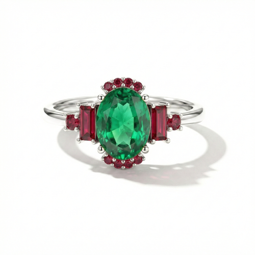 Emerald Ruby Engagement Ring | Luxury Bridal Jewelry | Unique Engagement Ring