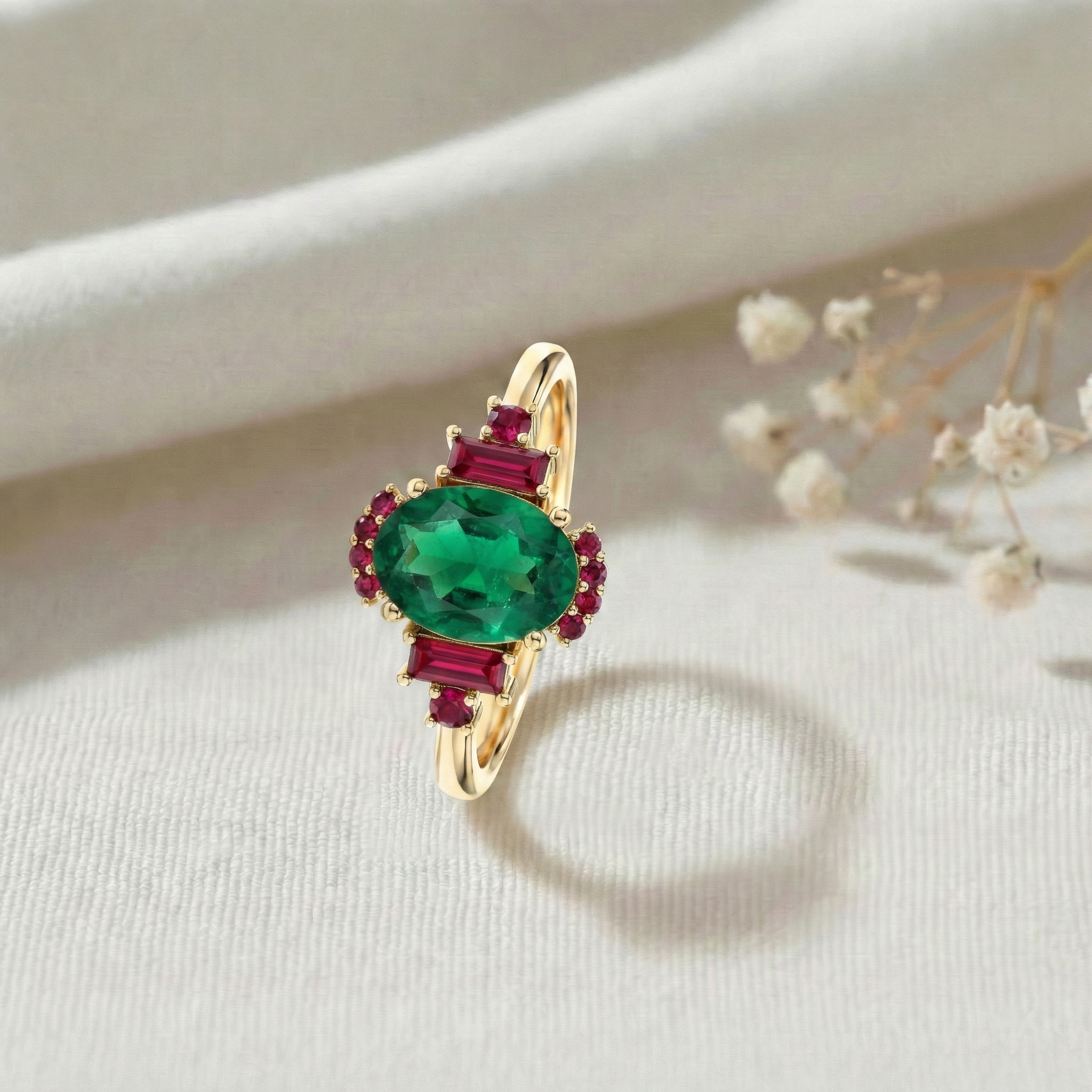 Emerald ruby promise ring in 925 sterling silver for her
