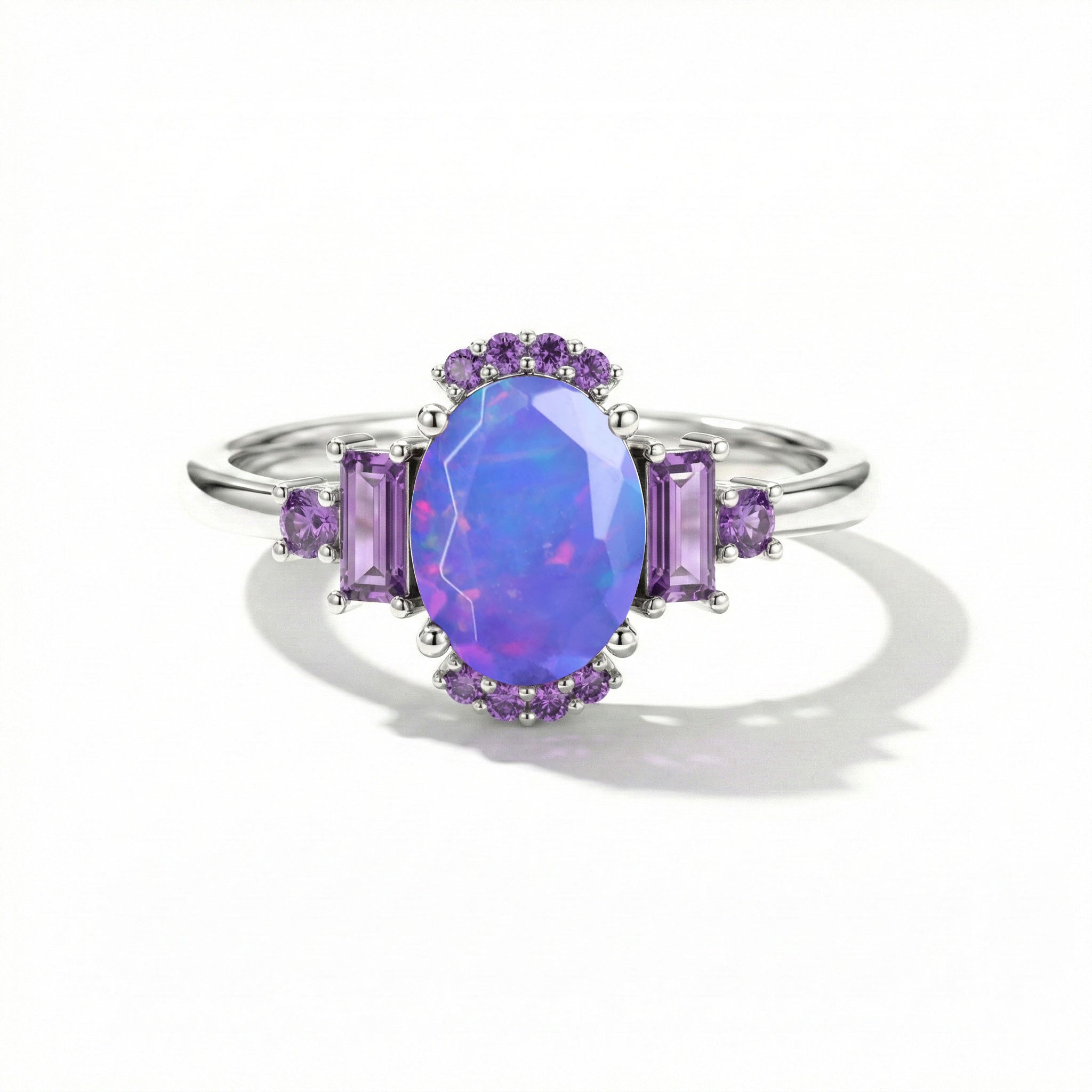 Lavender opal engagement ring and amethyst engagement ring in 925 sterling silver bridal jewelry for women