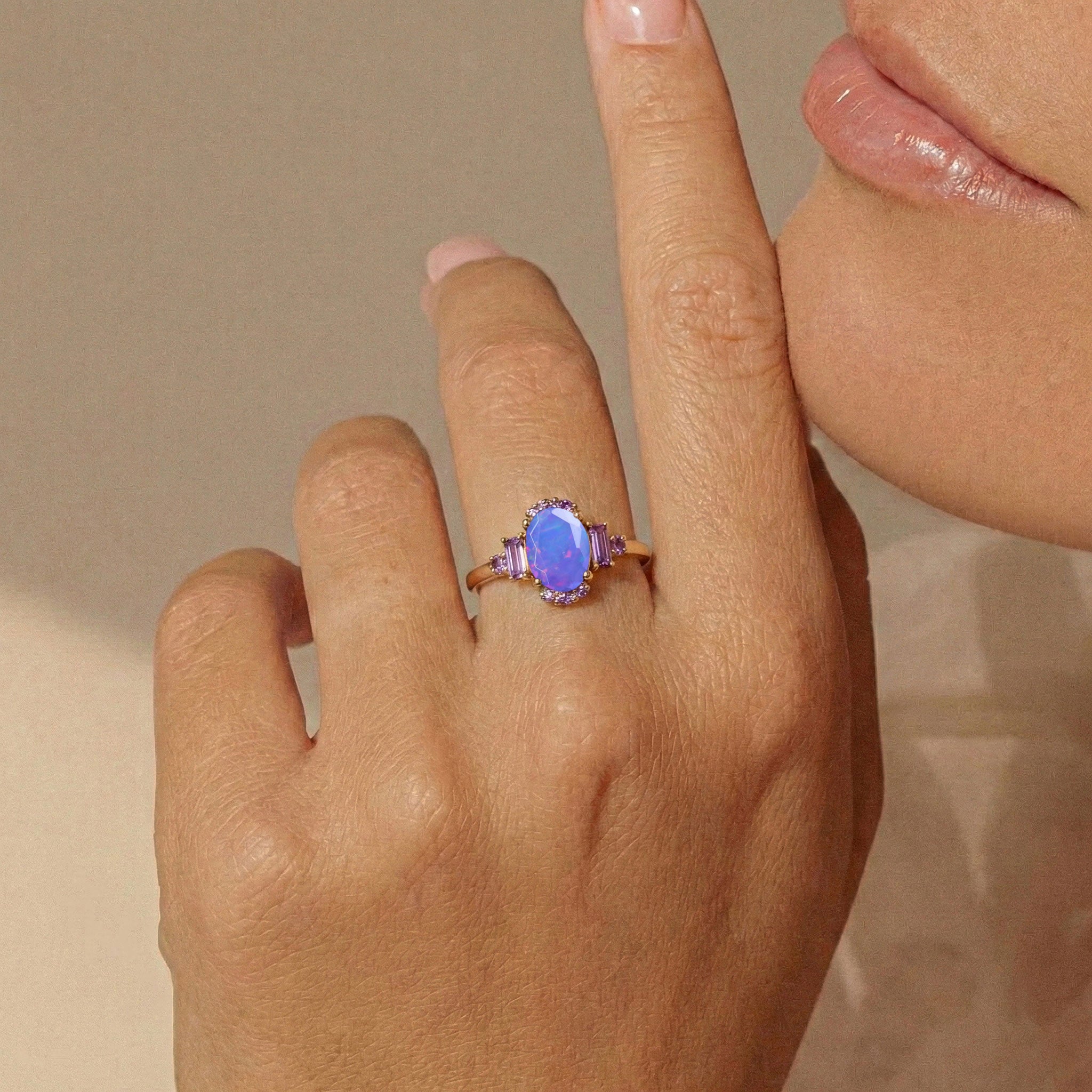 Luxury lavender opal engagement ring with amethyst gemstone sterling silver engagement ring for her