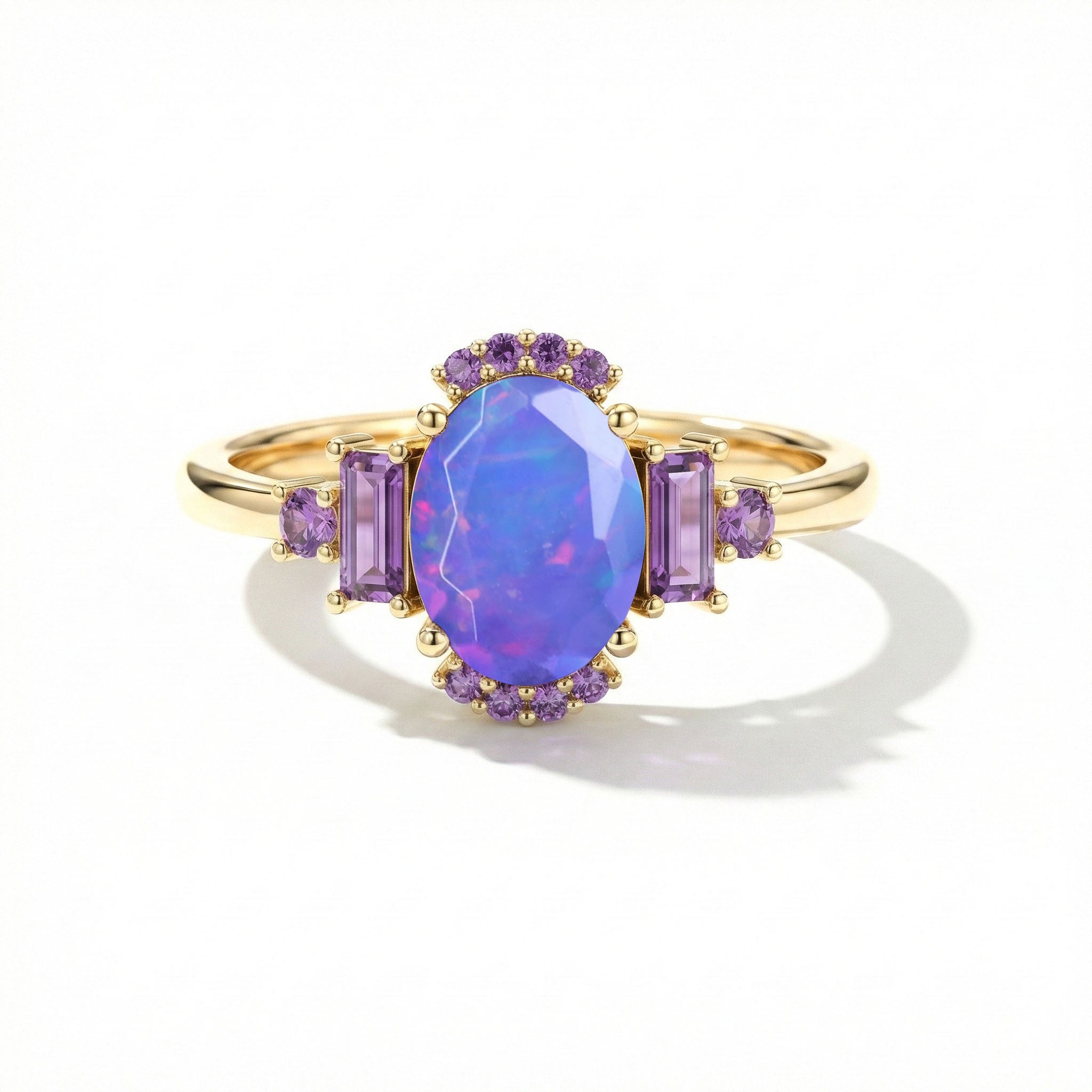 Elegant bridal engagement ring lavender opal and amethyst in sterling silver luxury gemstone ring