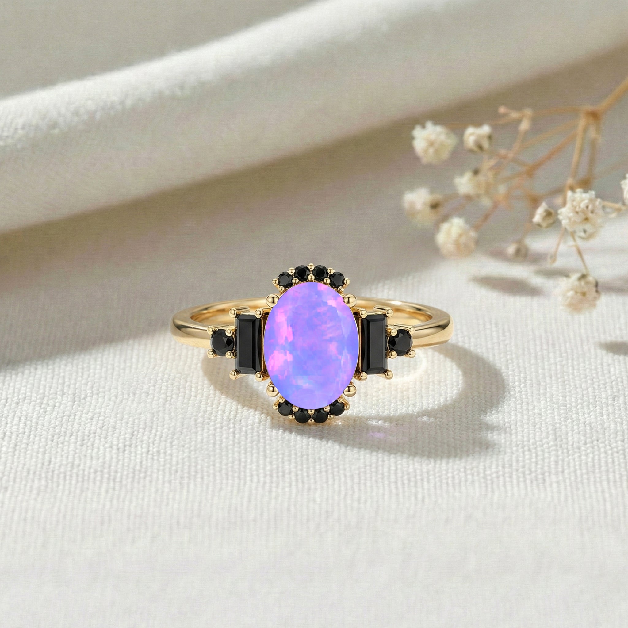 July birthstone onyx ring with lavender opal engagement ring in sterling silver jewelry
