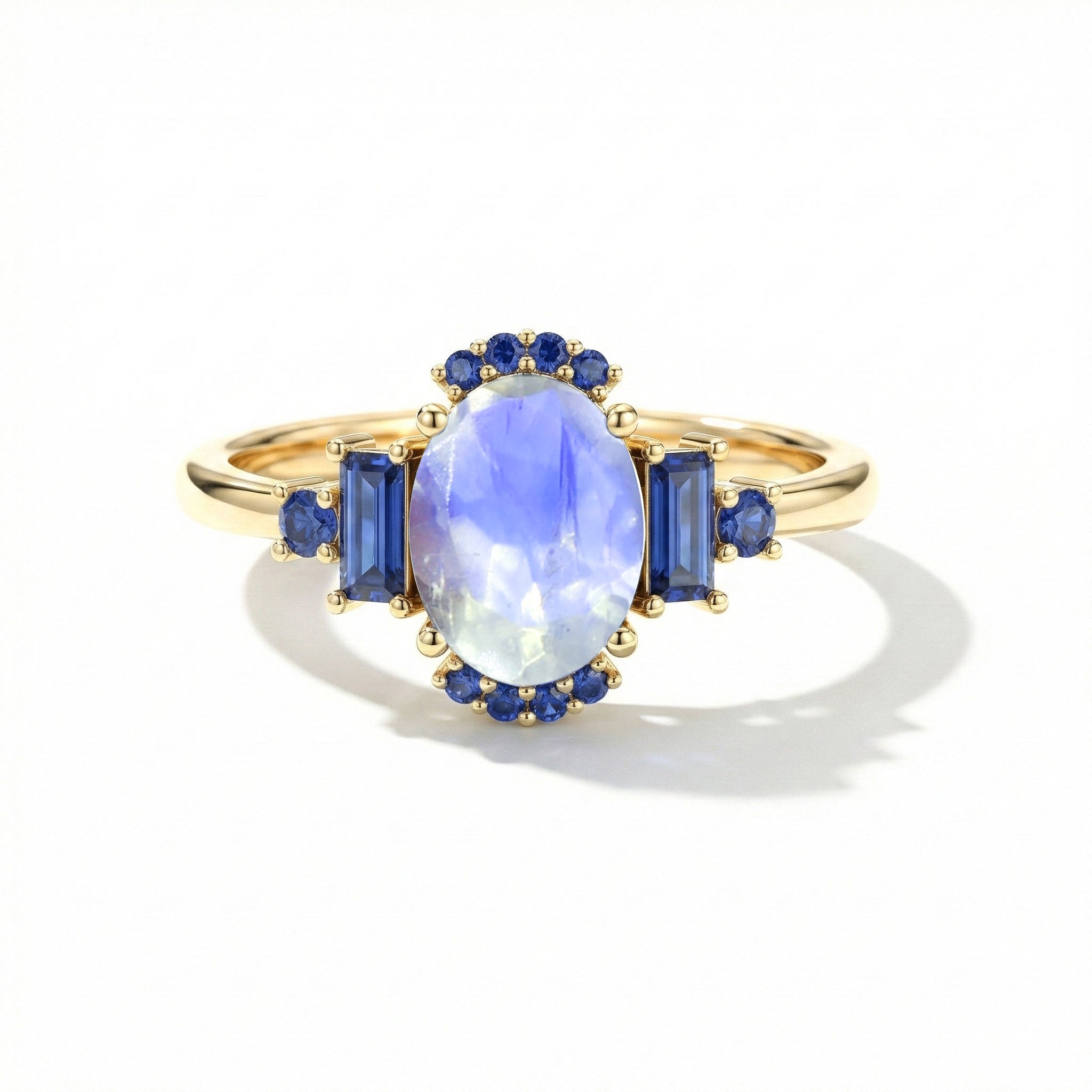 Handmade moonstone blue sapphire ring in 925 sterling silver minimalist jewelry design