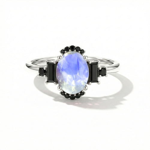Moonstone & Onyx Engagement Ring | Bridal Jewelry for Women | Minimalist Luxury Ring