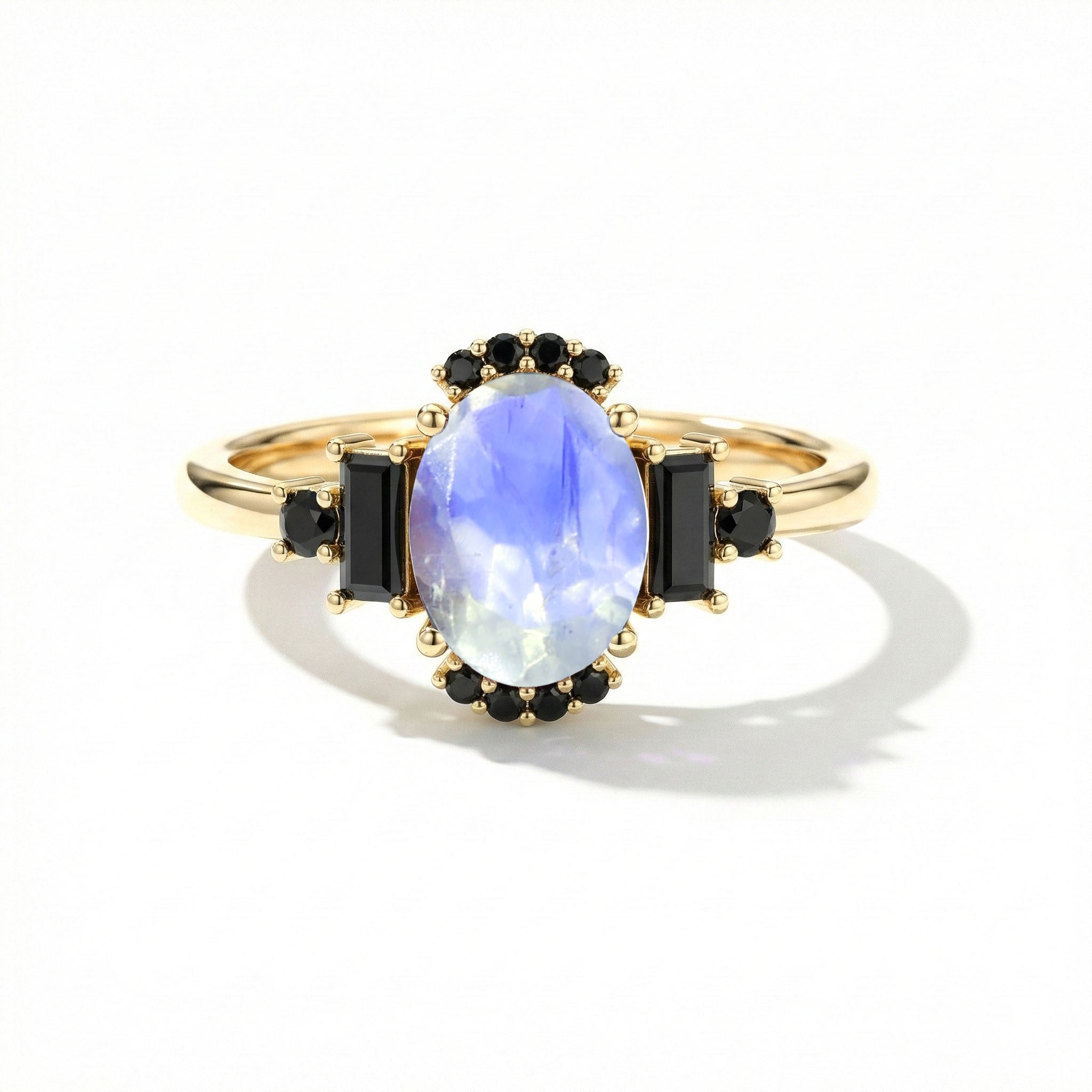 Handmade moonstone onyx engagement ring in 925 sterling silver luxury design