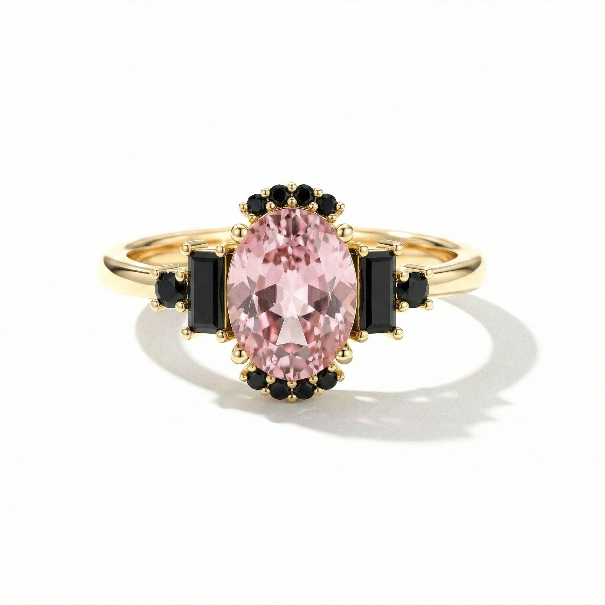 Handmade pink tourmaline onyx engagement ring in 925 sterling silver luxury design