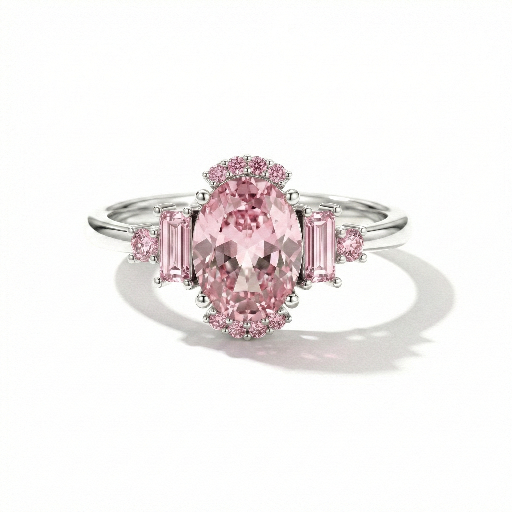 Pink tourmaline engagement ring in 925 sterling silver bridal jewelry for women