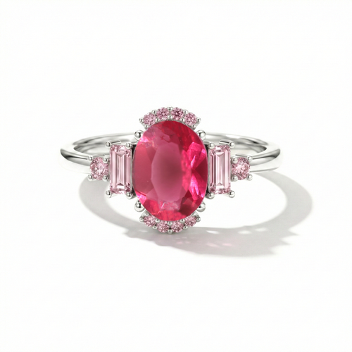 Elegant Pink Tourmaline Engagement Ring | Sterling Silver Bridal Jewelry | Gift for Her