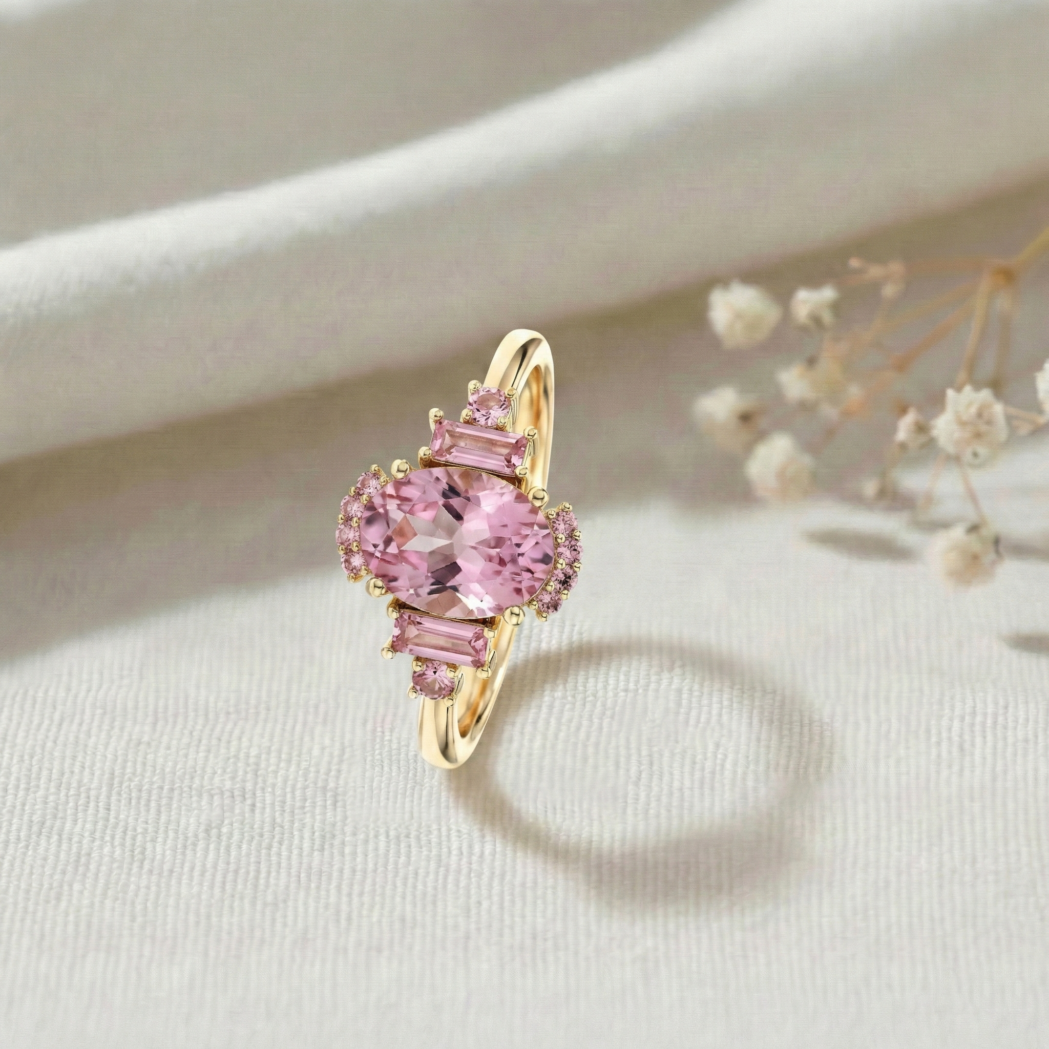 Unique pink tourmaline promise ring in rose gold filled sterling silver finish