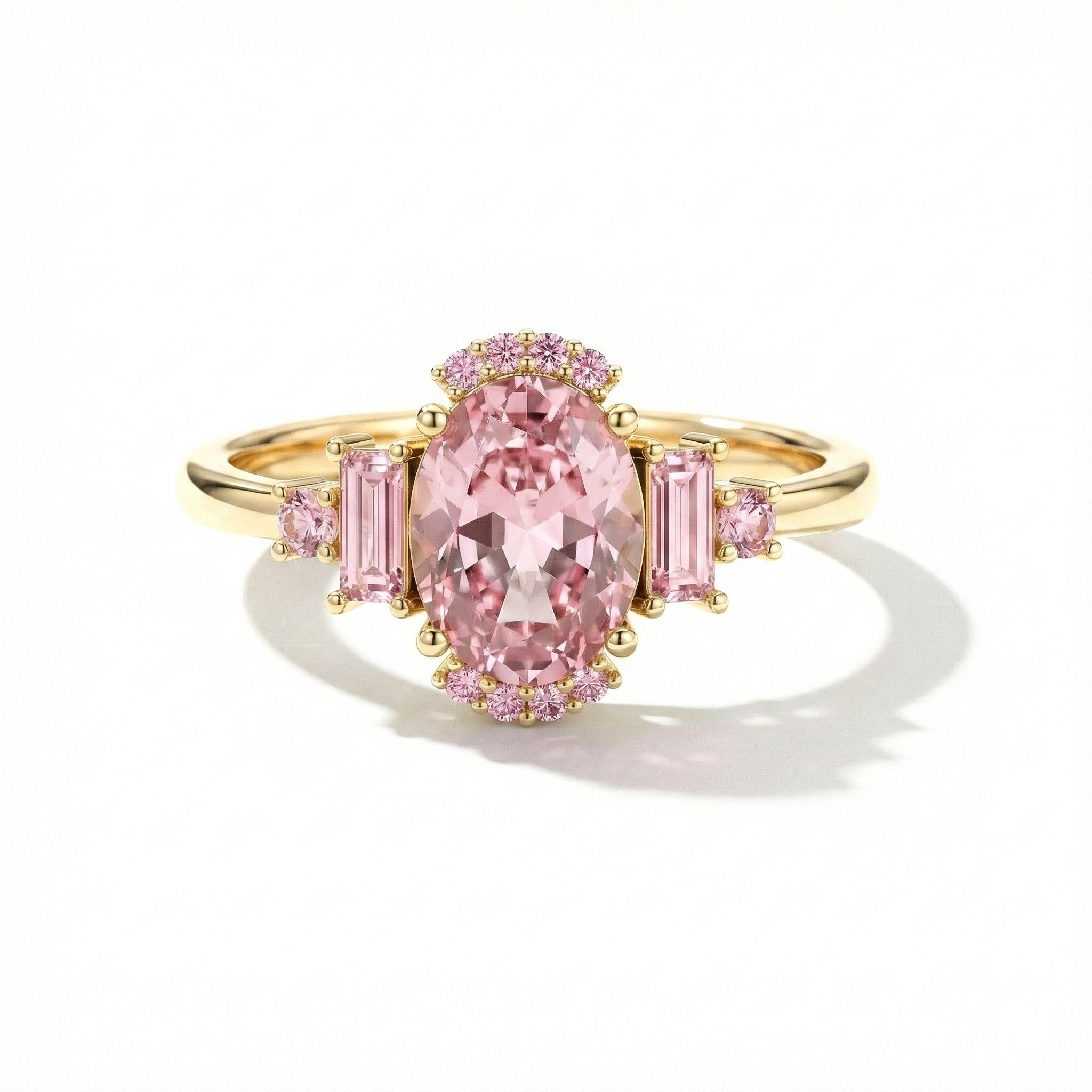 Handmade pink tourmaline engagement ring in 925 sterling silver luxury design