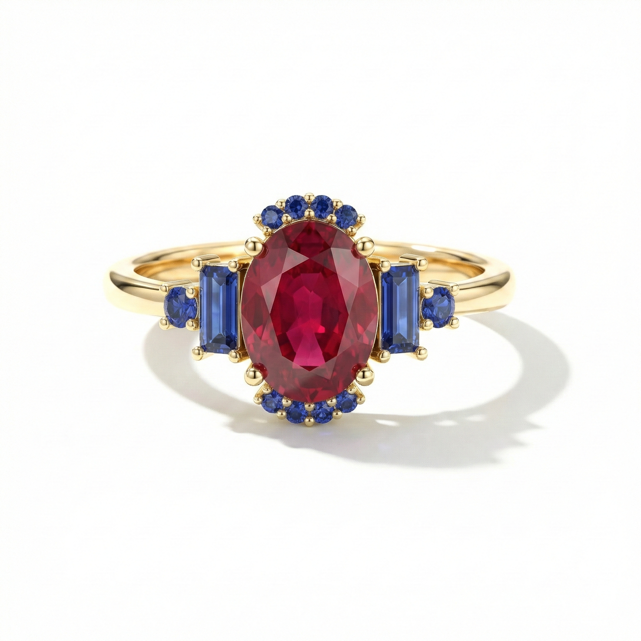 Handmade ruby blue sapphire engagement ring in 925 sterling silver luxury design

