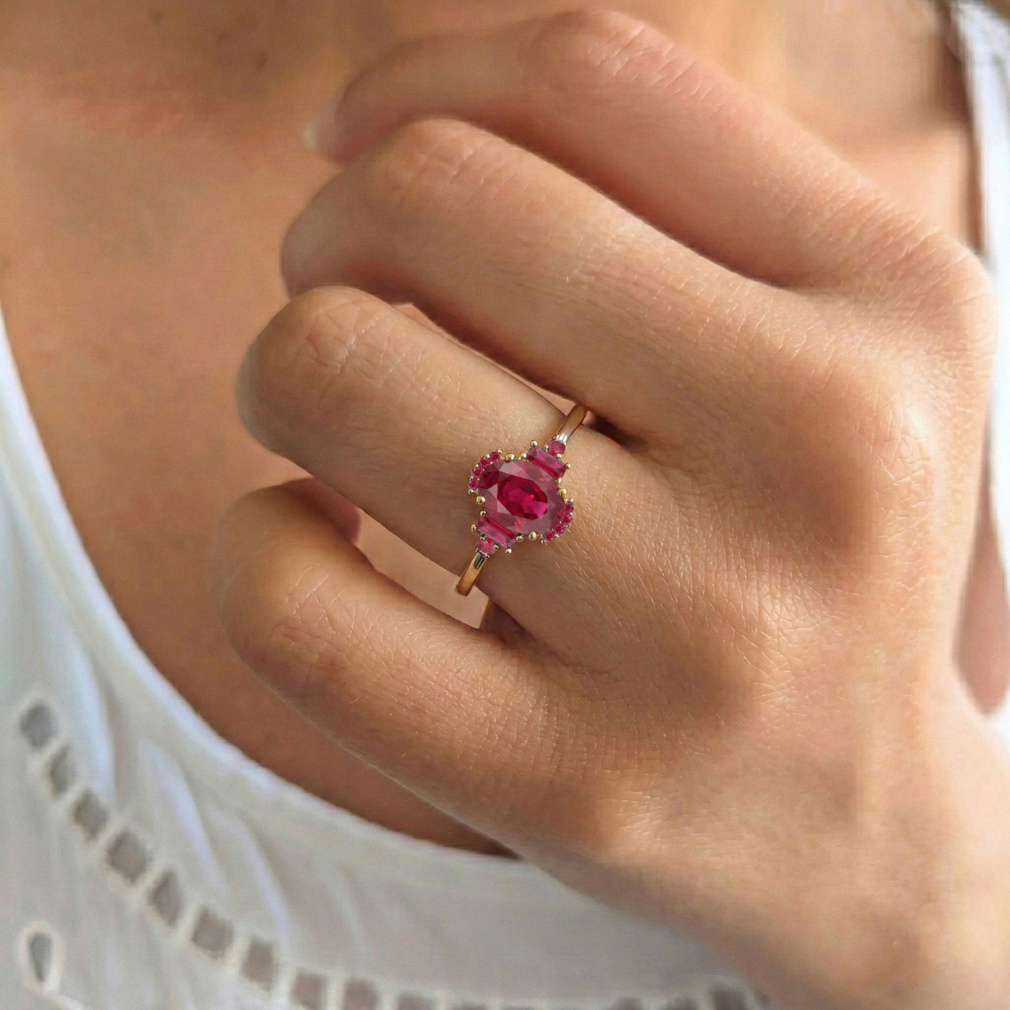 Classic ruby ring in sterling silver with rose gold filled accents for her