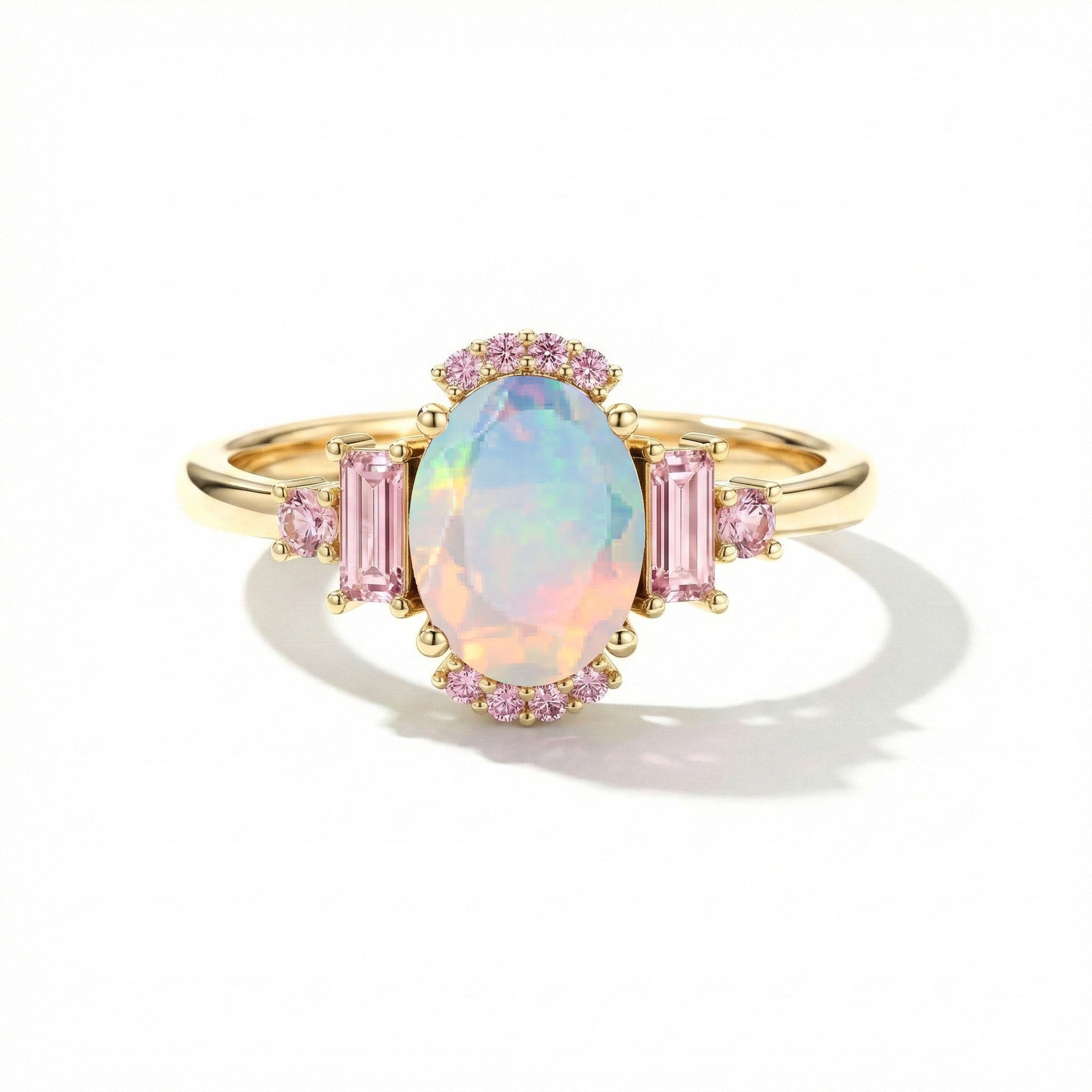 Handmade white opal pink tourmaline engagement ring in 925 sterling silver luxury design

