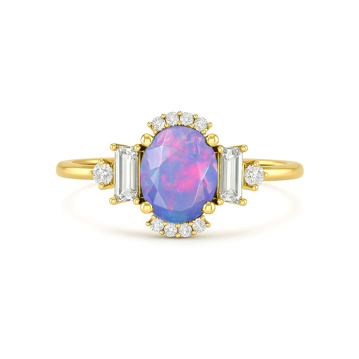 Natural Lavender Fire Opal Halo Wedding Ring