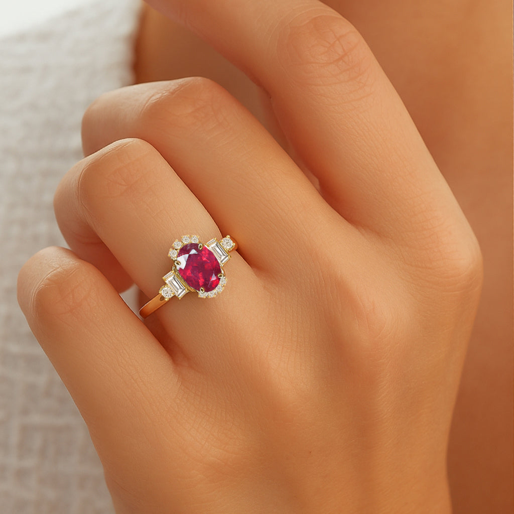Natural Ruby Halo Wedding Ring