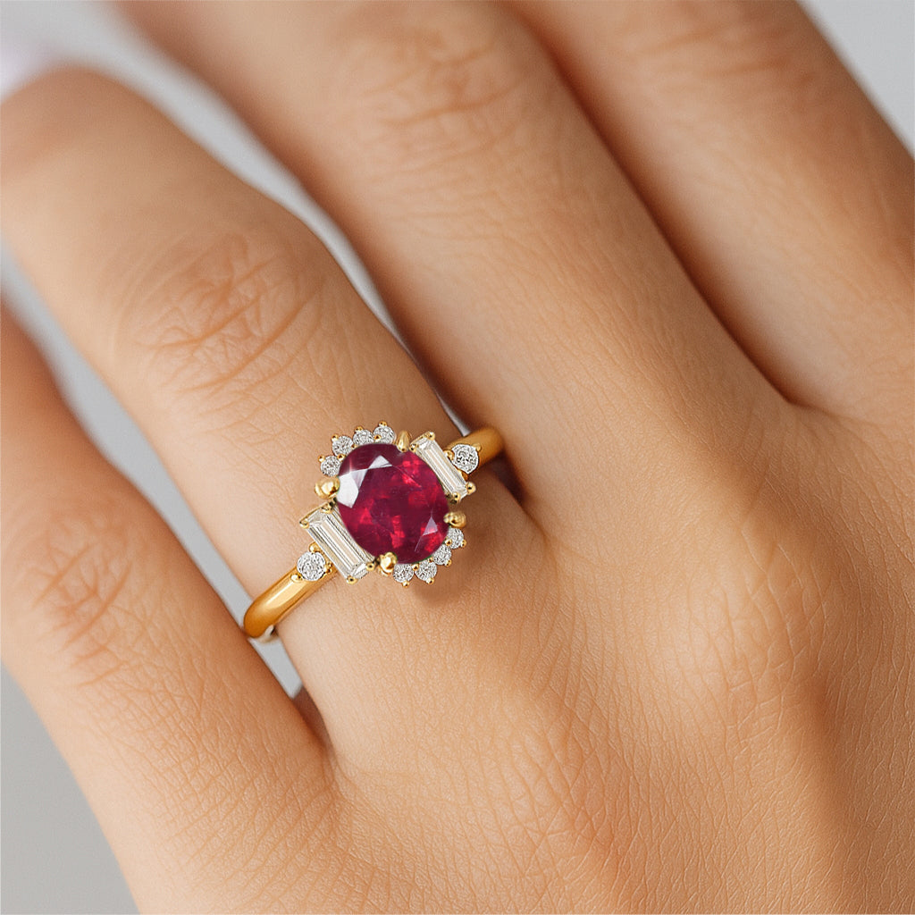 Natural Ruby Halo Wedding Ring