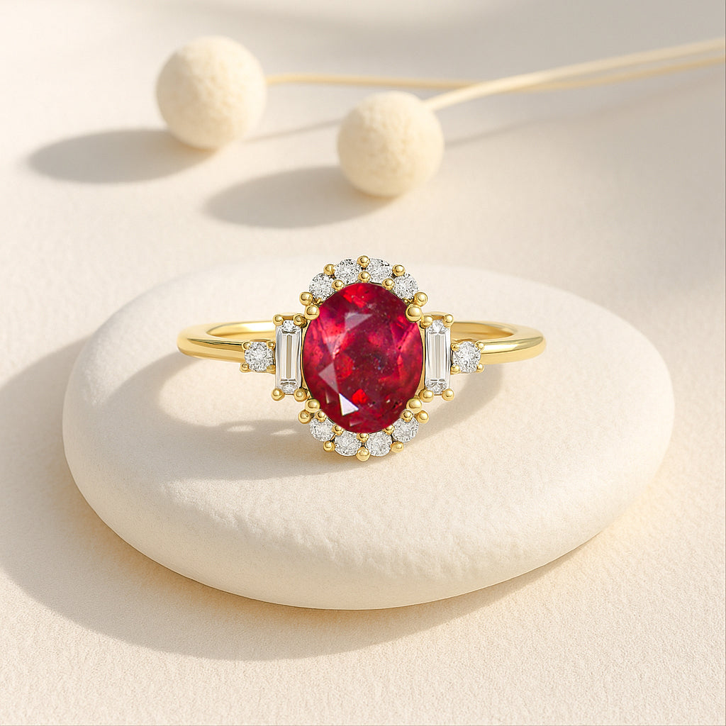 Natural Ruby Halo Wedding Ring