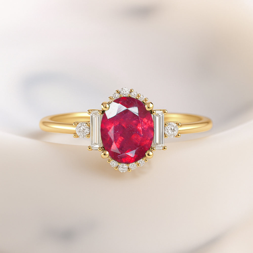 Natural Ruby Halo Wedding Ring