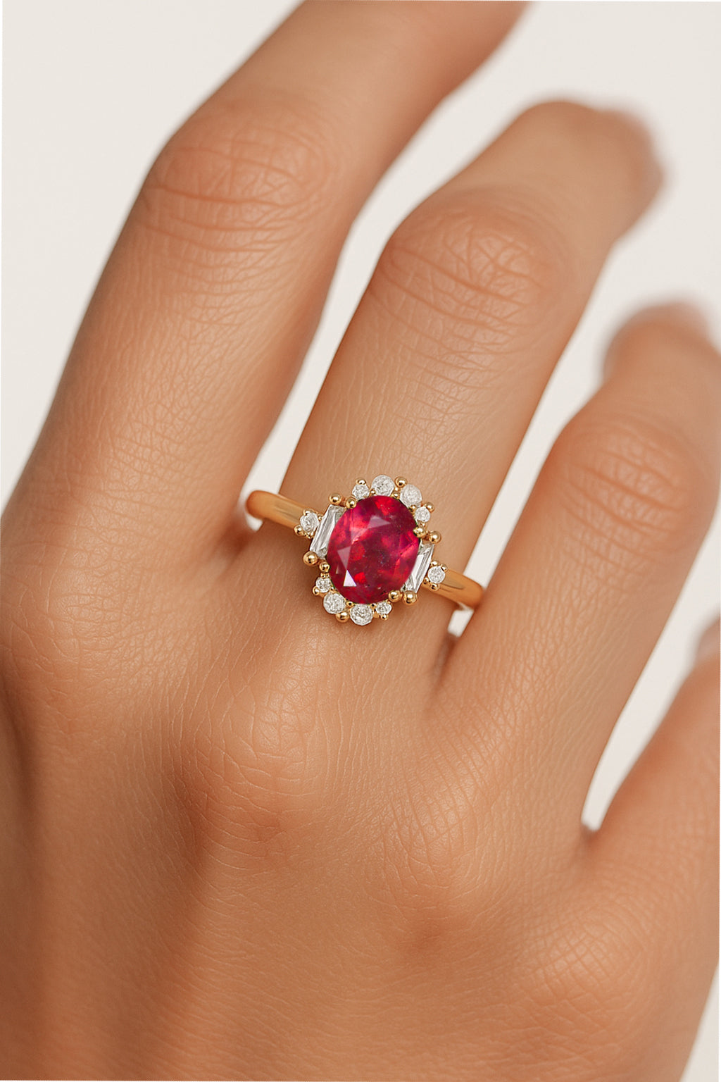 Natural Ruby Halo Wedding Ring