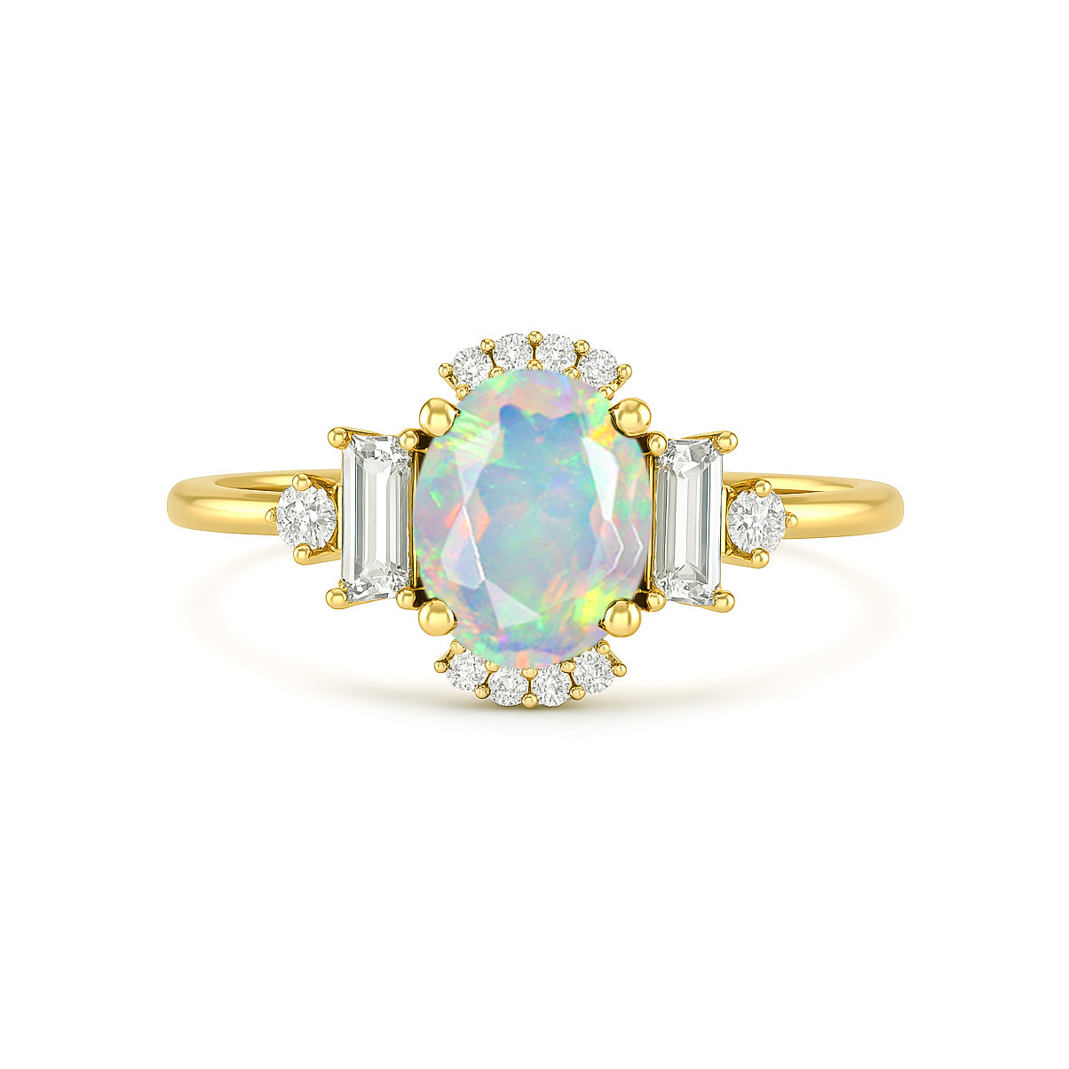 Natural White Fire Opal Halo Wedding Ring