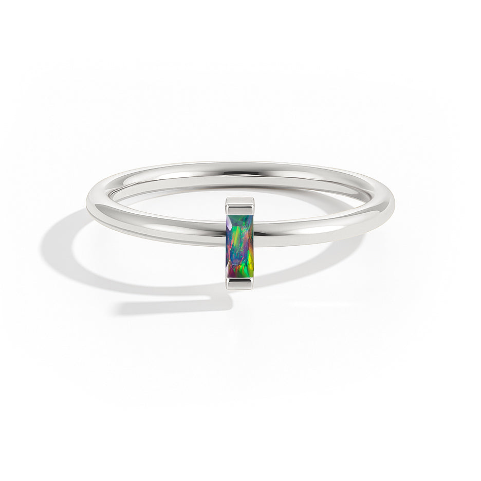 4X2MM Baguette Shape Black Opal Solitaire October Birthstone Ring