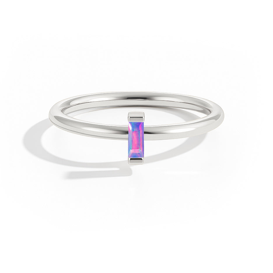 4X2MM Baguette Shape Lavender Opal Solitaire October Birthstone Ring