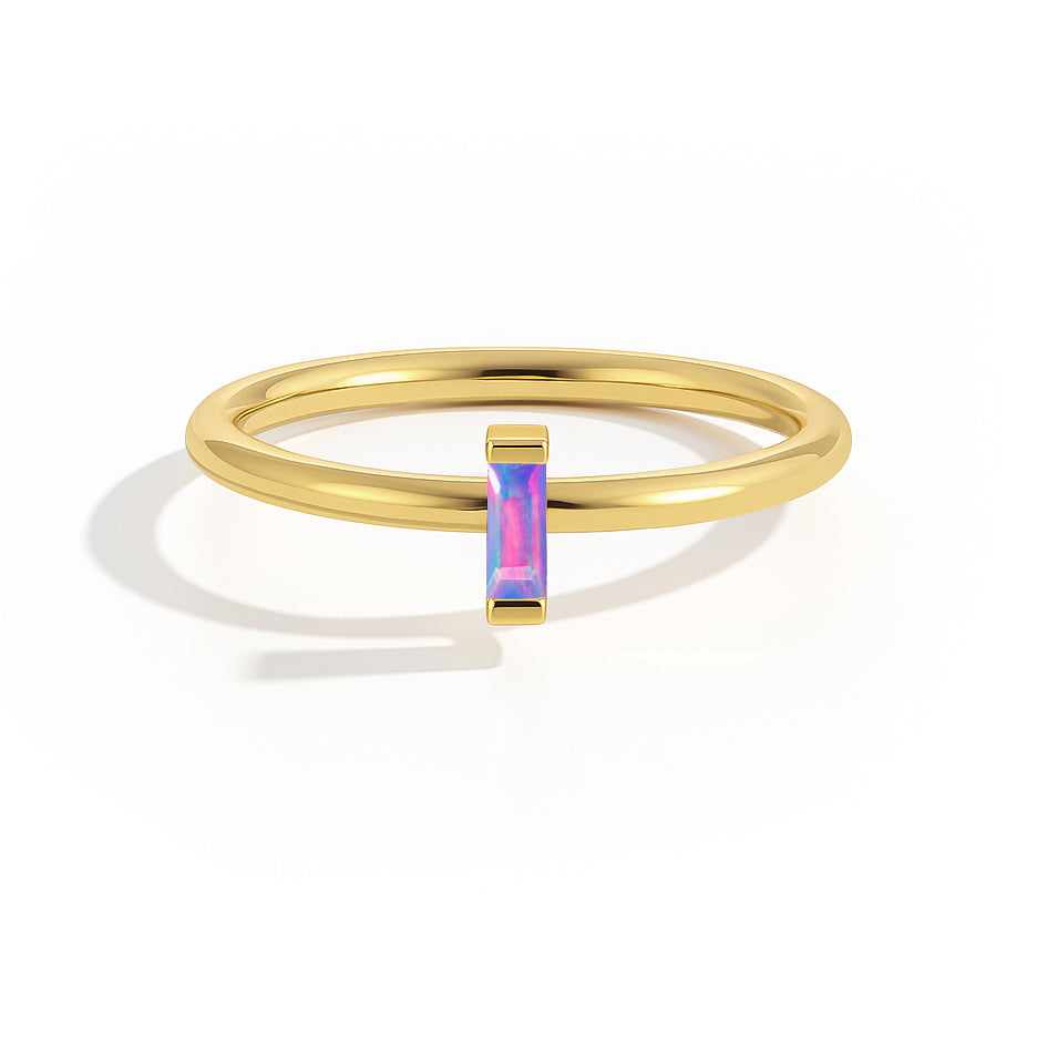 4X2MM Baguette Shape Lavender Opal Solitaire October Birthstone Ring
