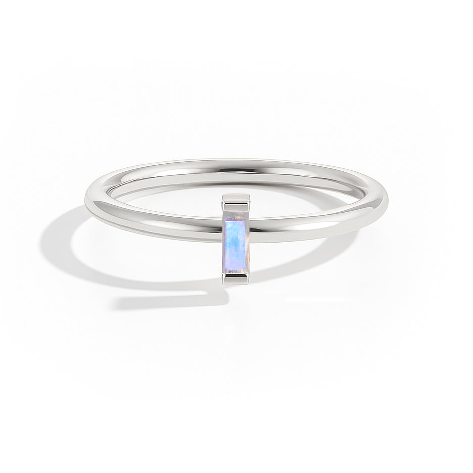 4X2MM Baguette Shape Moonstone Solitaire June Birthstone Ring