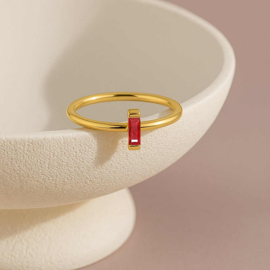4X2MM Baguette Shape Ruby Solitaire July Birthstone Ring