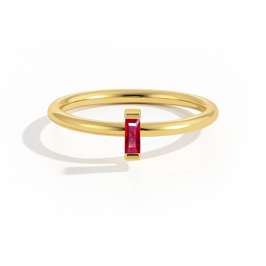 4X2MM Baguette Shape Ruby Solitaire July Birthstone Ring