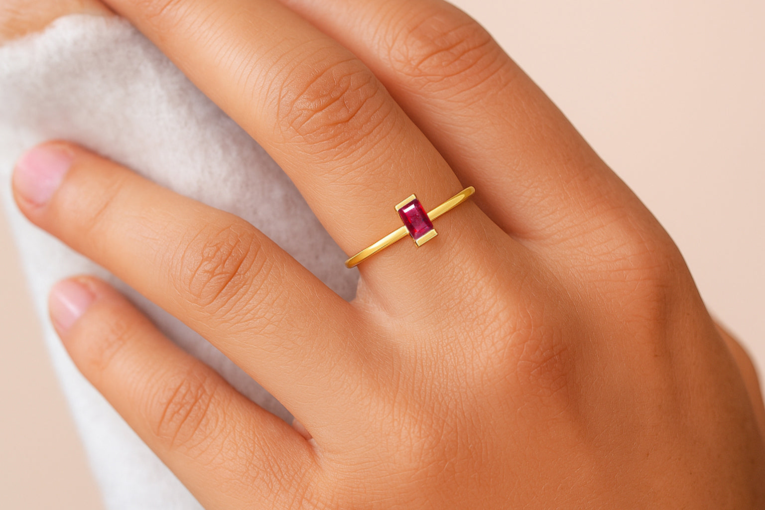 4X2MM Baguette Shape Ruby Solitaire July Birthstone Ring