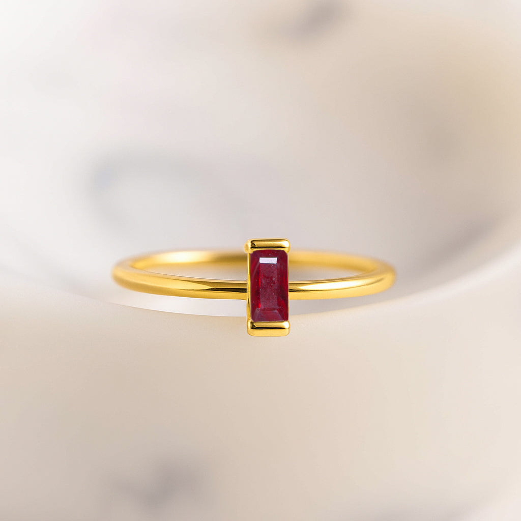 4X2MM Baguette Shape Ruby Solitaire July Birthstone Ring