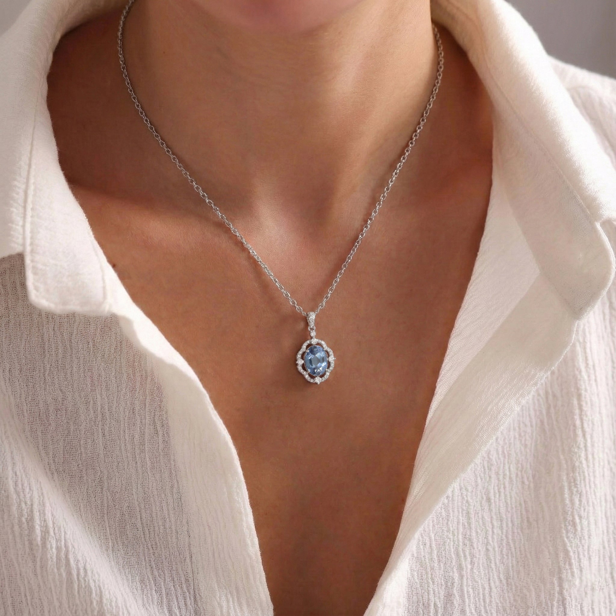 Alexandrite Oval Halo Pendant Necklace in 925 Sterling Silver 1.2ct