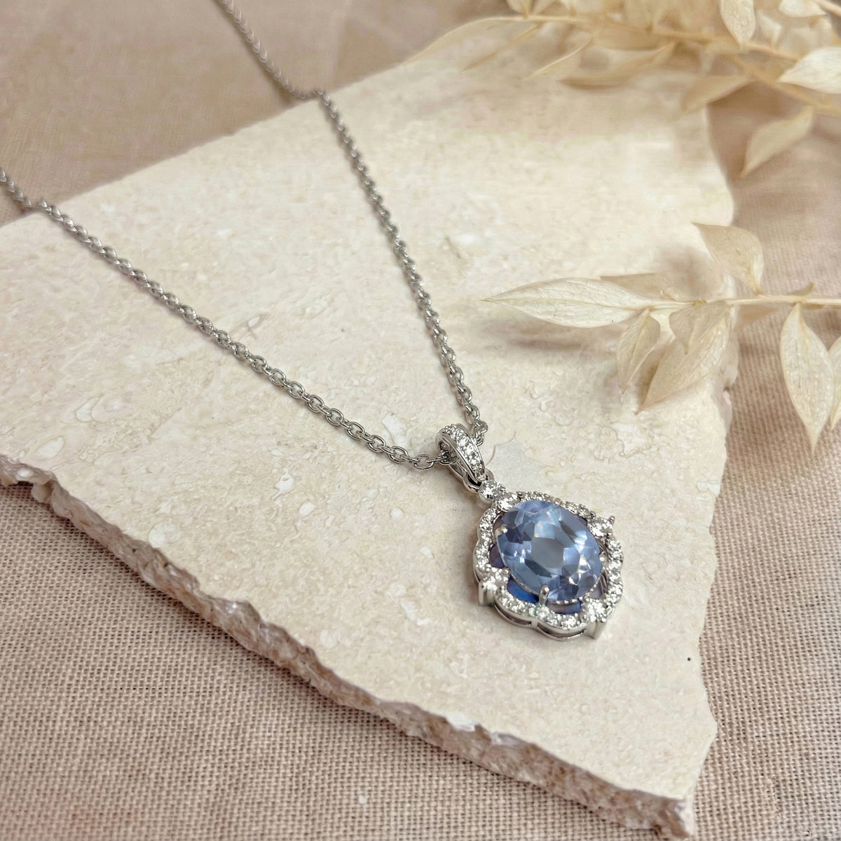 Alexandrite Oval Halo Pendant Necklace in 925 Sterling Silver 1.2ct