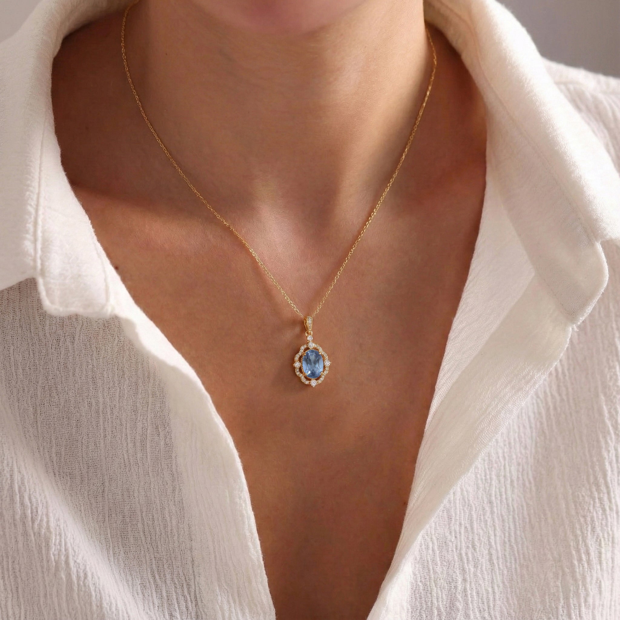 Alexandrite Oval Halo Pendant Necklace in 925 Sterling Silver 1.2ct