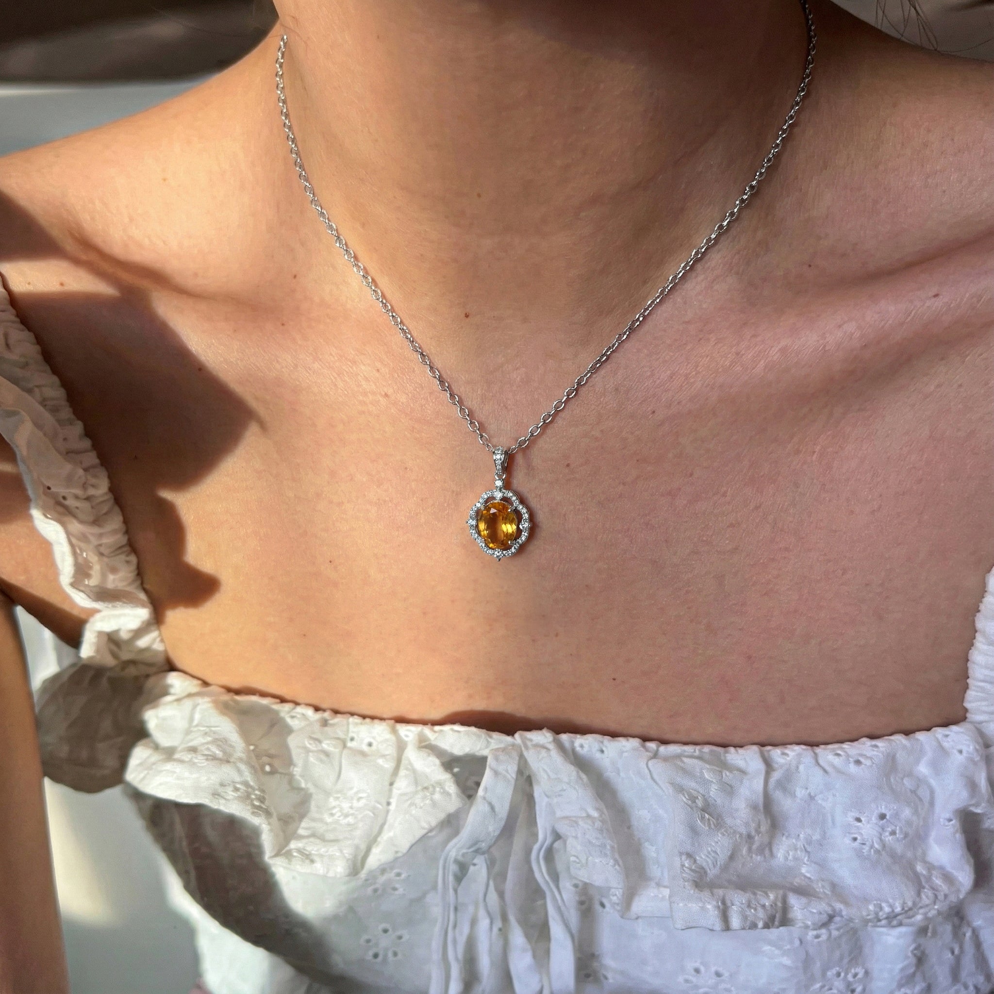 Natural Citrine Oval Halo Pendant Necklace in 925 Sterling Silver 1.2ct