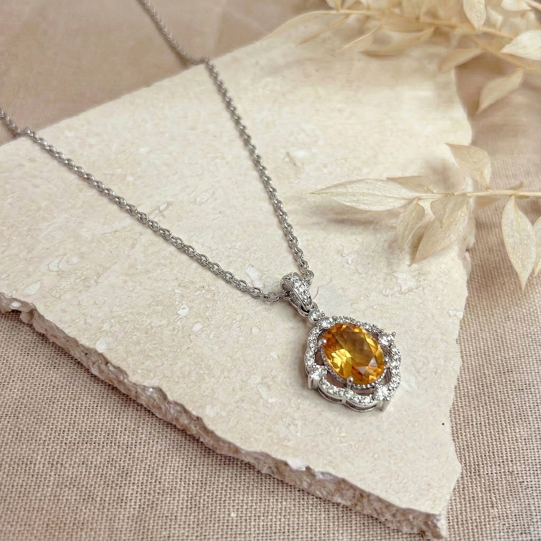 Natural Citrine Oval Halo Pendant Necklace in 925 Sterling Silver 1.2ct