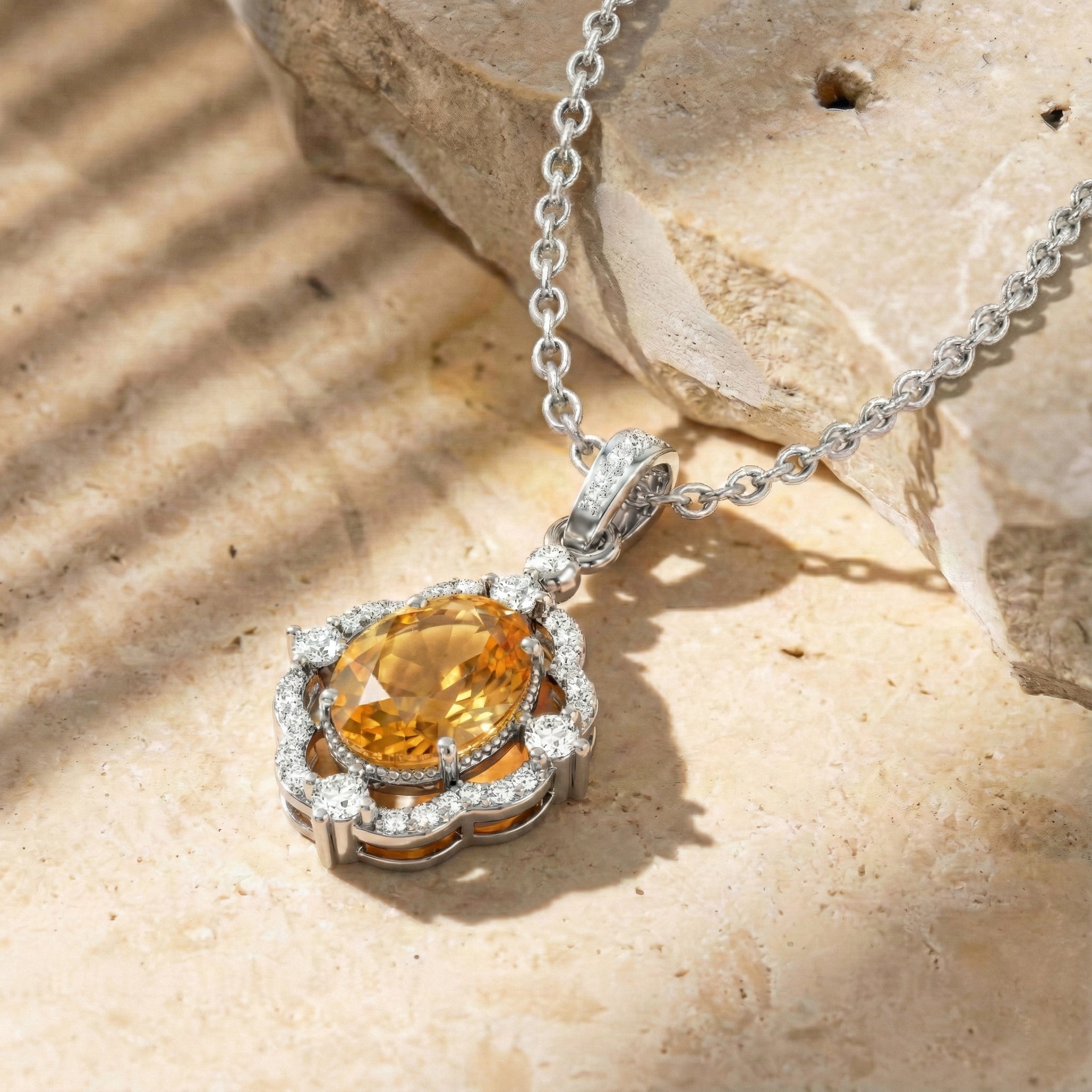 Natural Citrine Oval Halo Pendant Necklace in 925 Sterling Silver 1.2ct