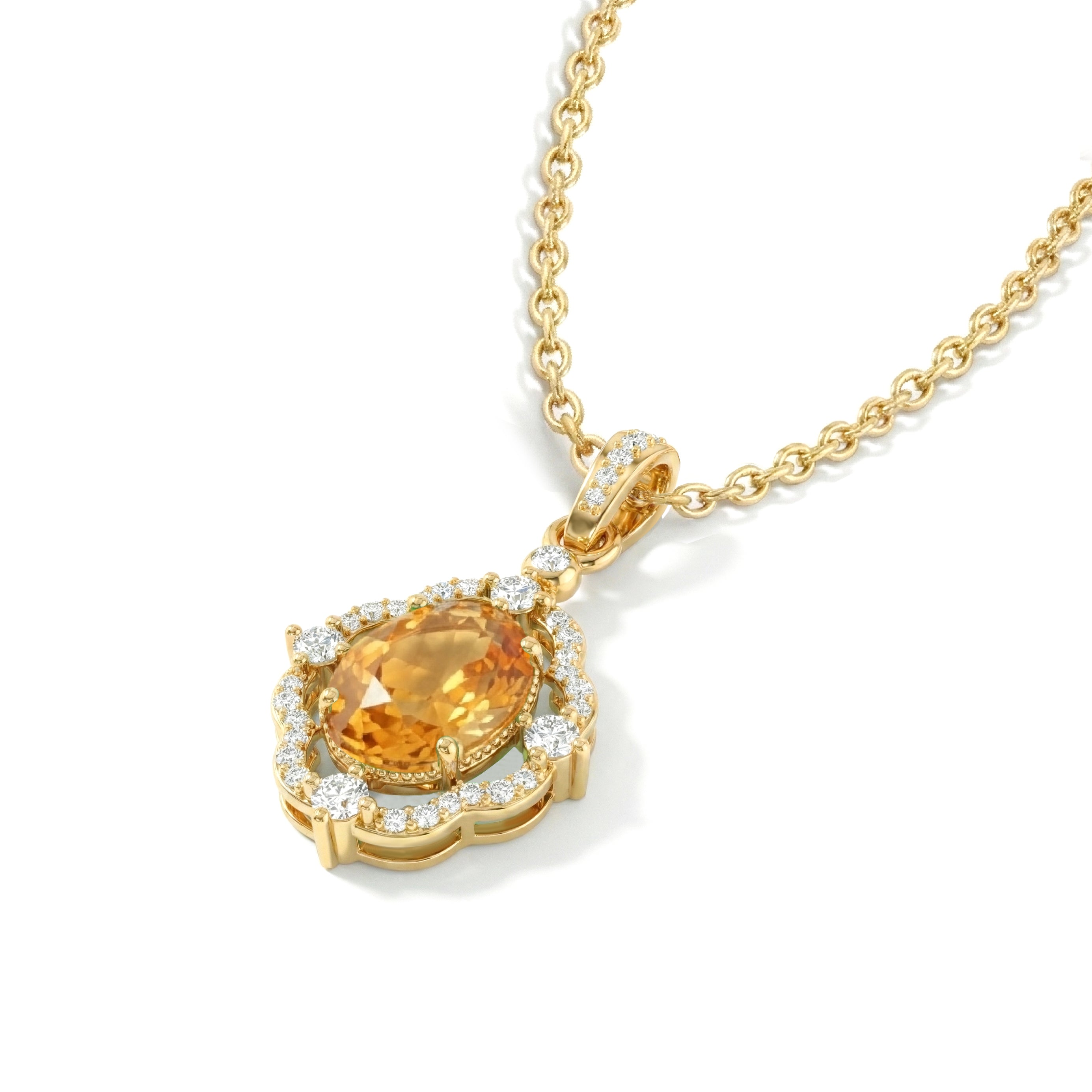 Citrine Oval Halo Pendant Necklace in Yellow Gold Plated 1.2ct