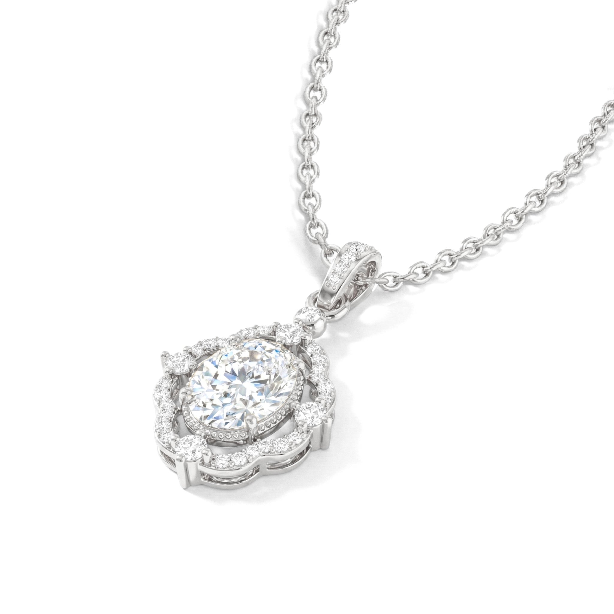 Cubic Zirconia Oval Halo Pendant Necklace in 925 Sterling Silver 1.2ct