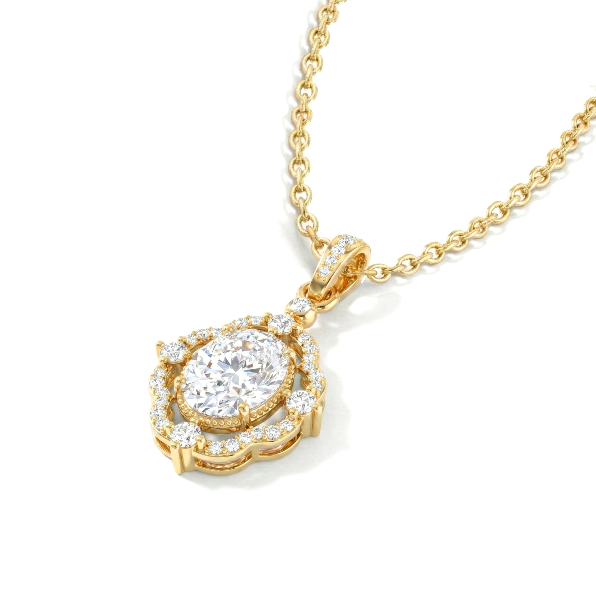 Cubic Zirconia Oval Halo Pendant Necklace in 925 Sterling Silver 1.2ct