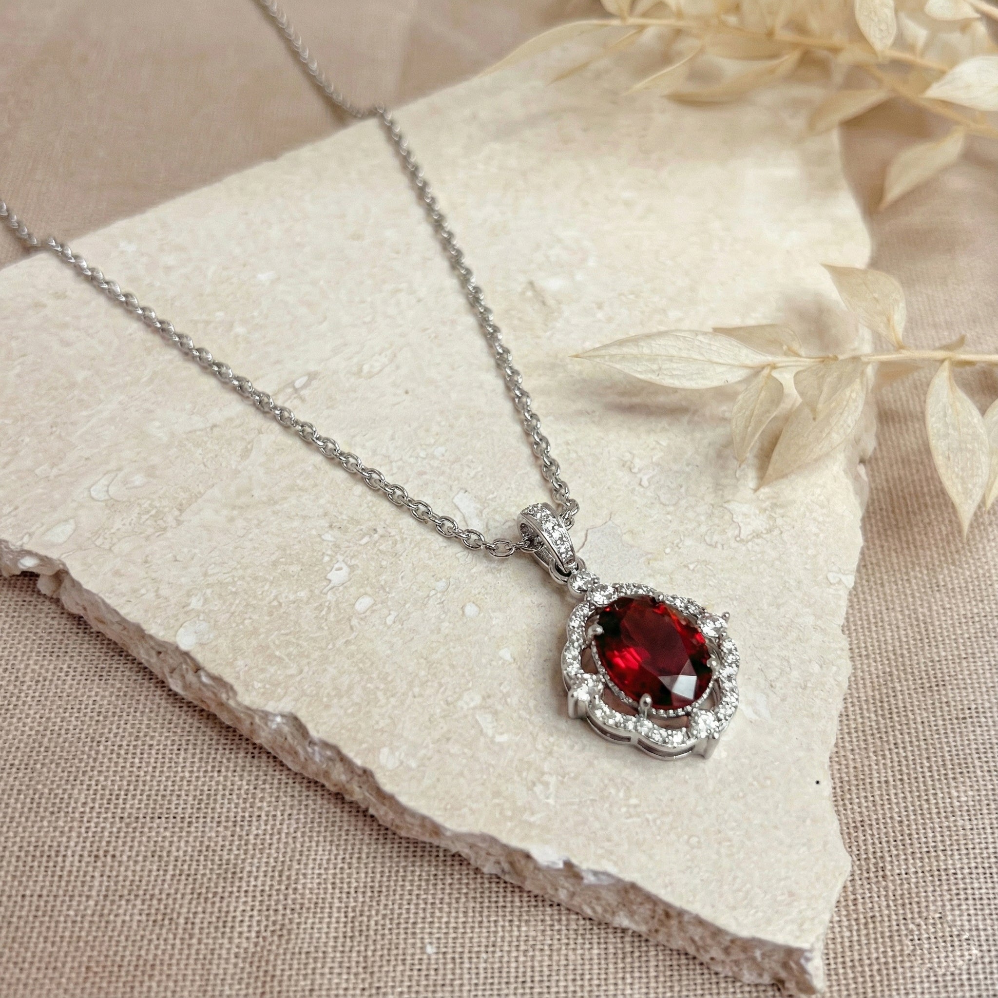 Natural Garnet Oval Halo Pendant Necklace in 925 Sterling Silver 1.2ct