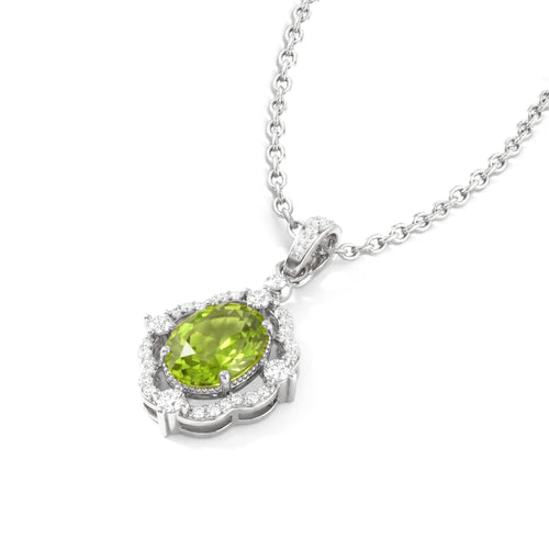 Peridot Oval Halo Pendant Necklace in 925 Sterling Silver 1.2ct