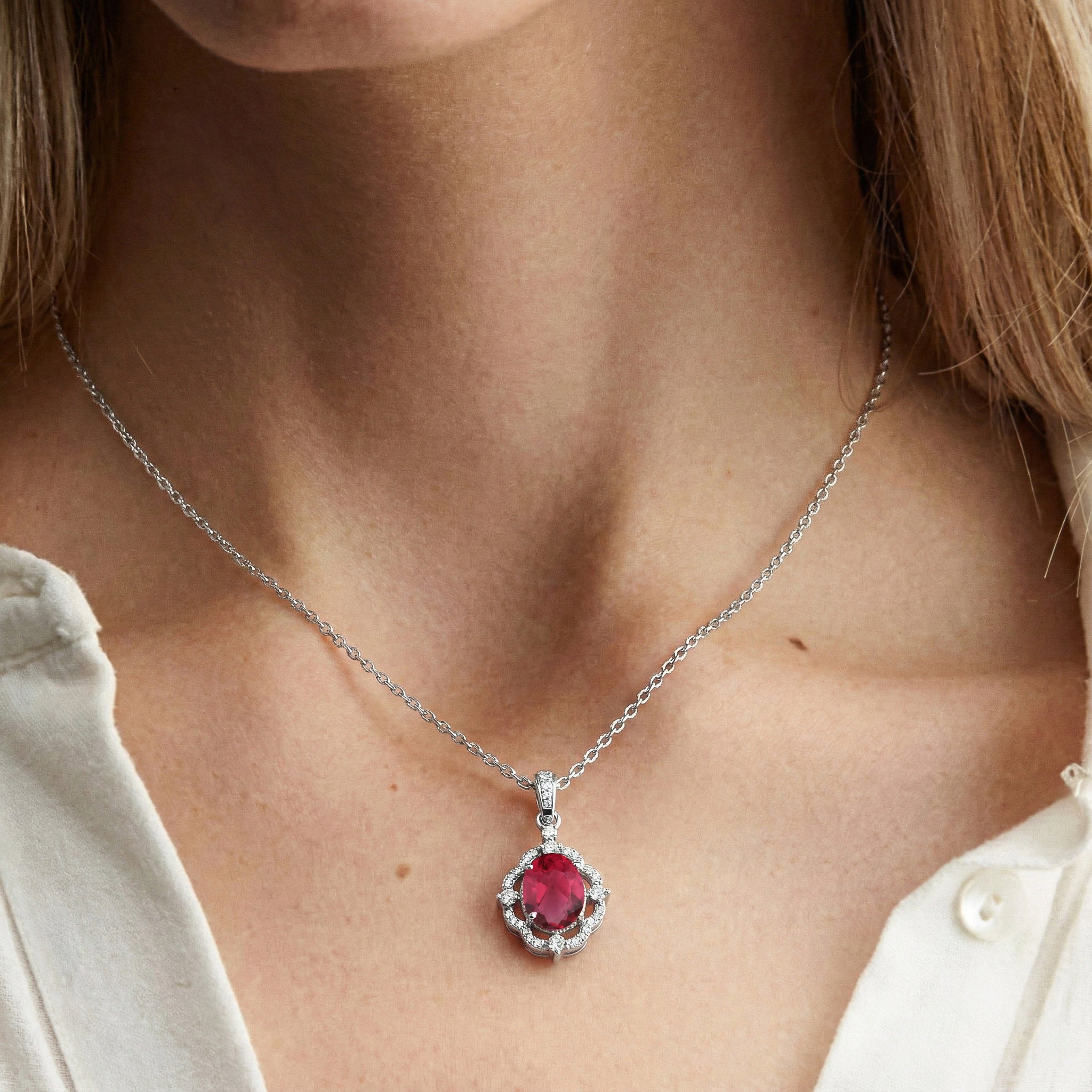 Pink Tourmaline Oval Halo Pendant Necklace in 925 Sterling Silver 1.2ct
