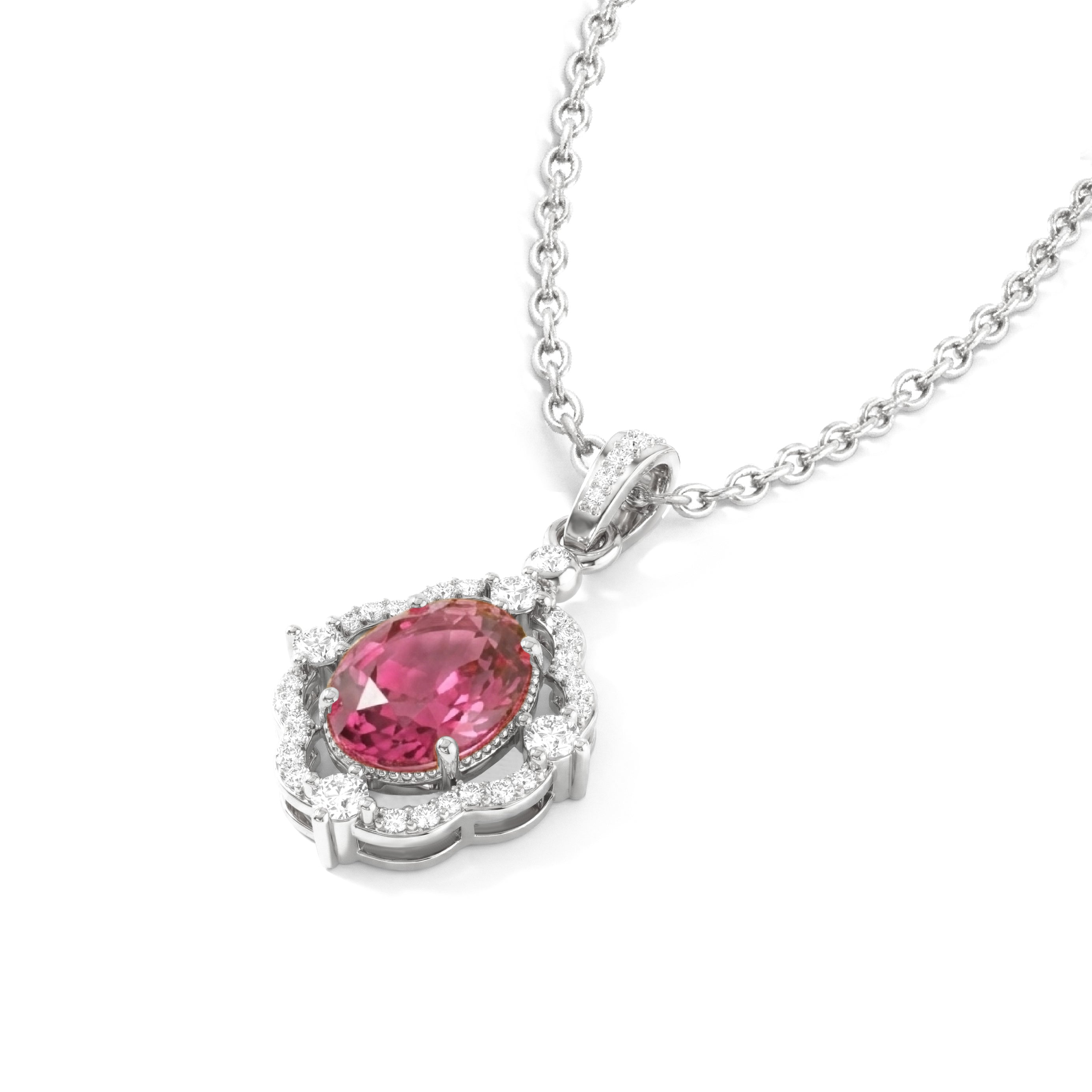 Pink Tourmaline Oval Halo Pendant Necklace in 925 Sterling Silver 1.2ct