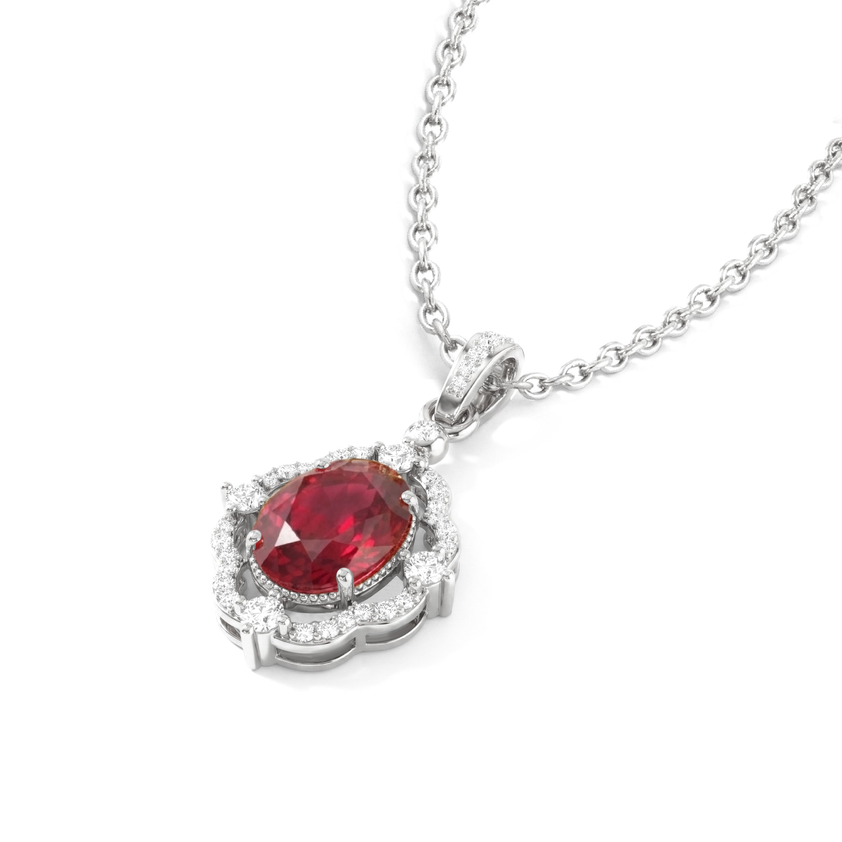 Ruby Oval Halo Pendant Necklace in 925 Sterling Silver 1.2ct
