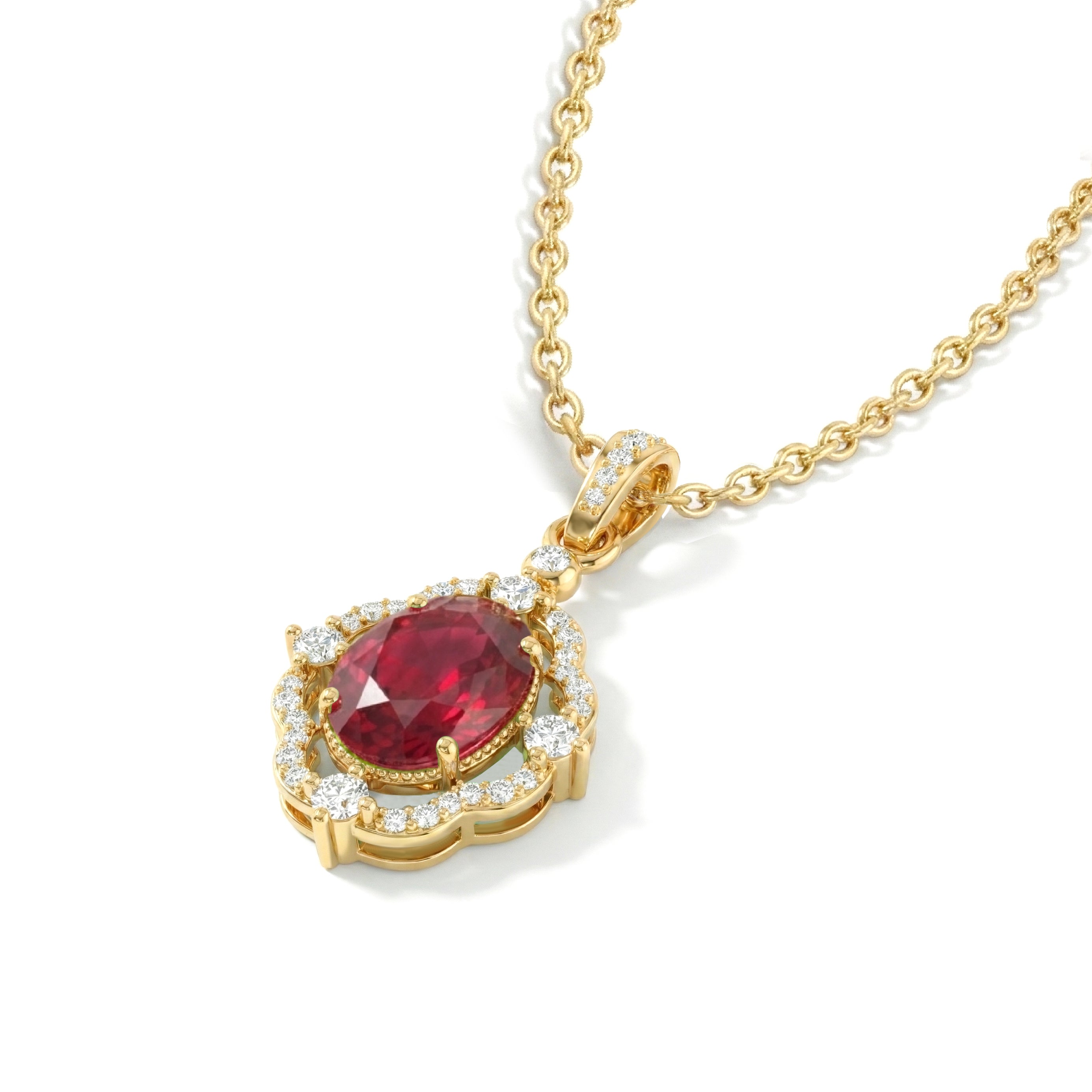 Ruby Oval Halo Pendant Necklace in 925 Sterling Silver 1.2ct