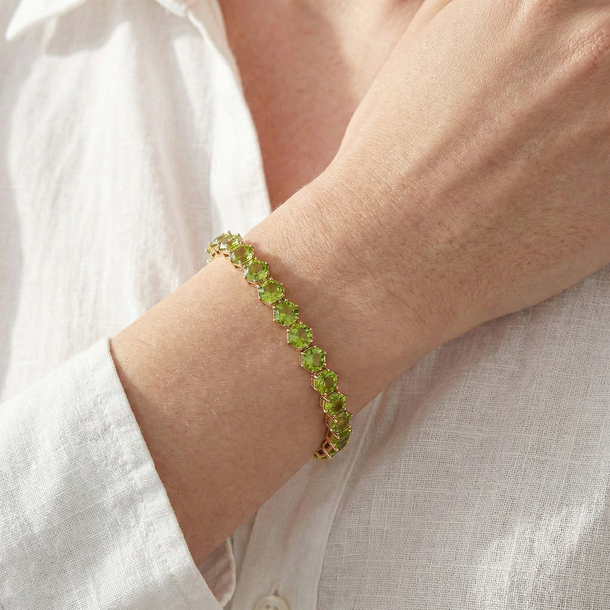 Peridot Octagon Tennis Bracelet in 925 Sterling Silver 5 MM 23.40 ct